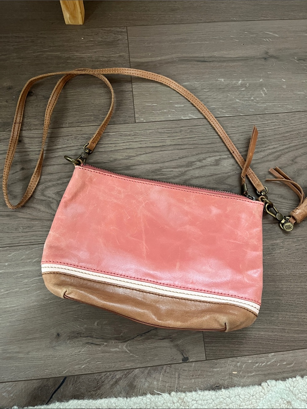 The Sak Coral and Tan Leather Crossbody